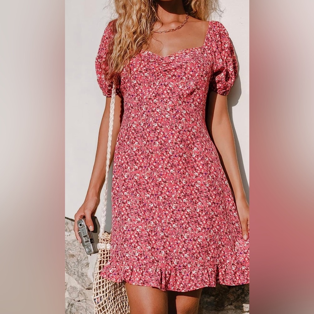 Cupshe Floral Puff Sleeve Dress Size S NWT